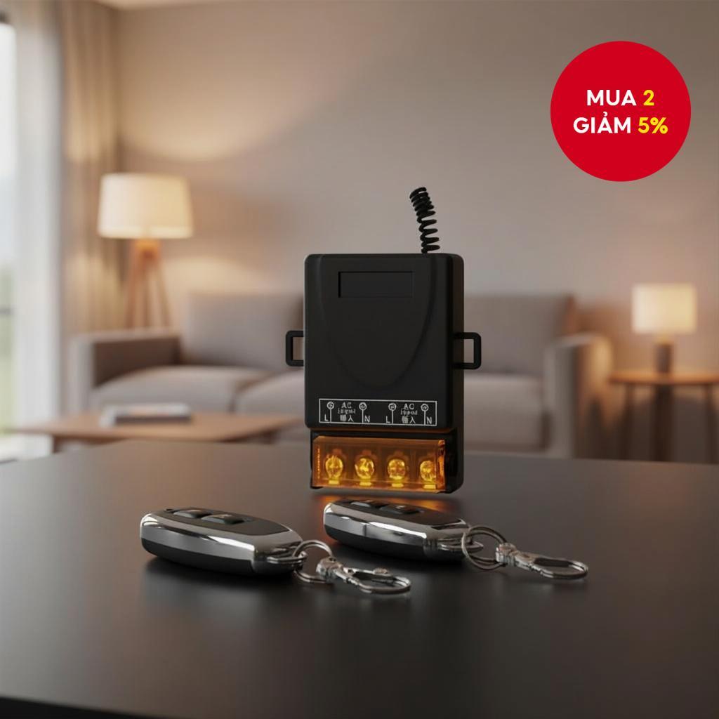 Bộ điều khiển rơ le 1 kênh 30A RF 433MHz AC 110V 220V kèm 2 nút bấm và công tắc không dây 433MHz