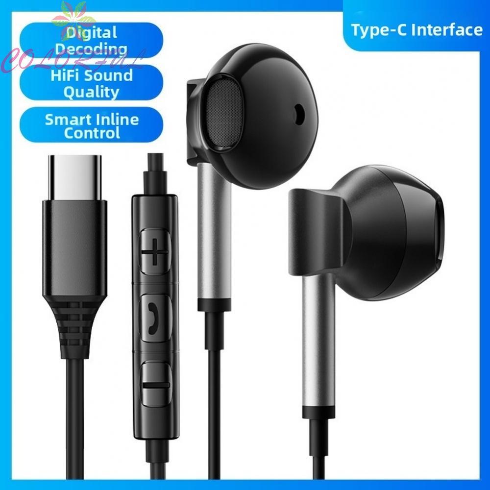 【COLORFUL】Type C Wired Headphones with Mic HiFi Sound In Ear Earphones for Smartphone
