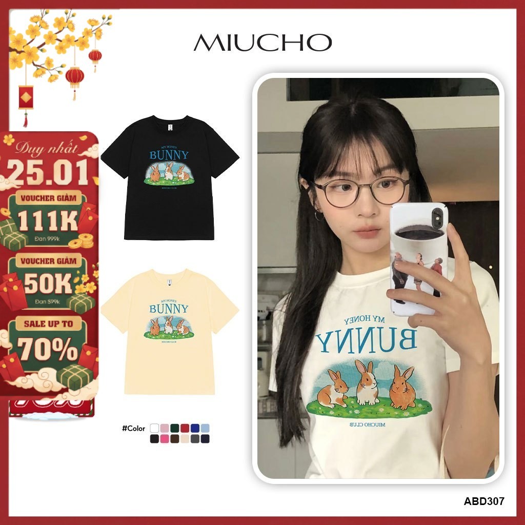 Áo baby tee Thỏ Bunny ABD307 Miucho cổ tròn in graphic