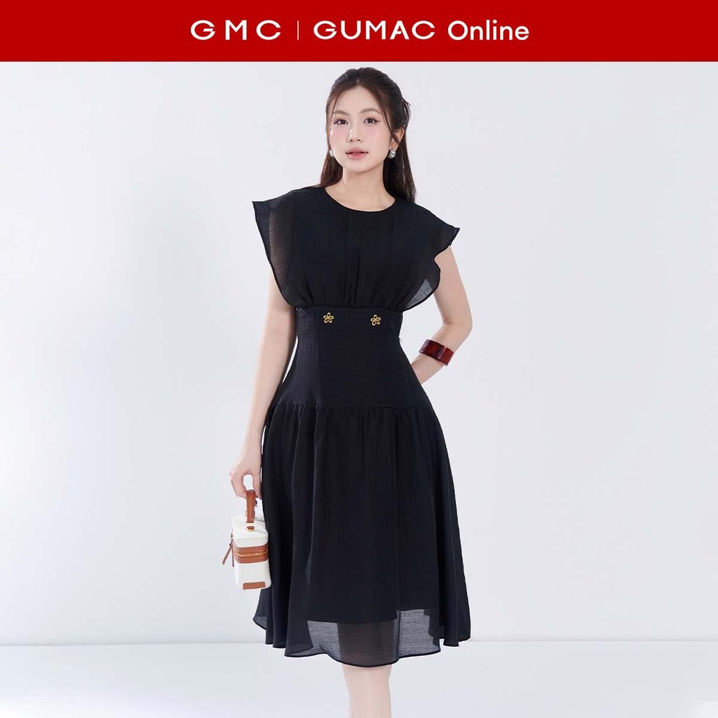 [MUA 2 GIẢM 25K] Đầm nữ dáng xòe tay liền rã eo vải tơ crep cao cấp tôn dáng thời trang GUMAC DF0601