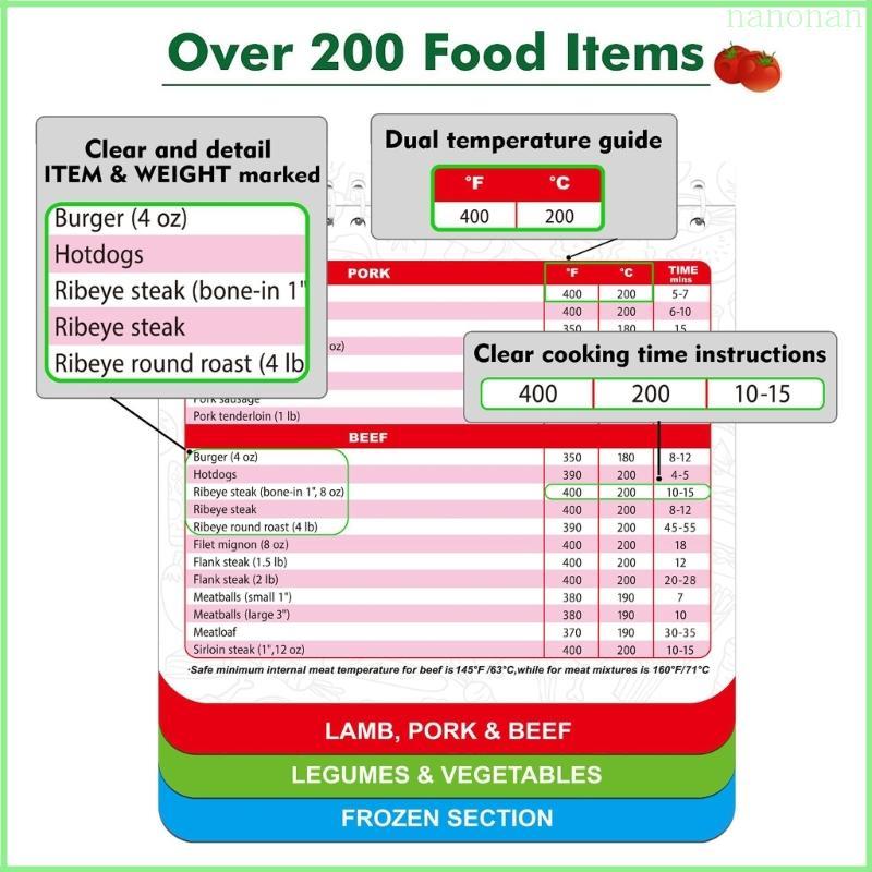 Nan Air Fryer Cooking Times Chart Air Fryer Từ tính Cheat Sheet Fryer Tấm nam châm Fryer