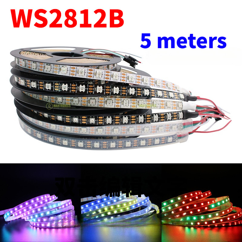 Dải pixel led thông minh 5m WS2812B, PCB đen / trắng, đèn led 30 / 60 / 144 / m WS2812 IC; WS2812B /