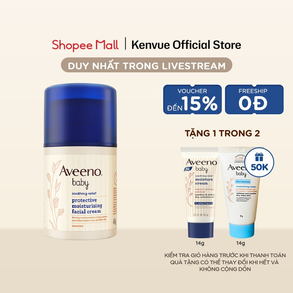[LIVE] Kem dưỡng ẩm mặt dịu da nhạy cảm Aveeno Baby Soothing Relief 48g