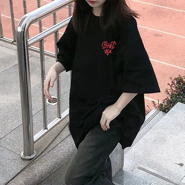 Mua He 2025 - Ao Thun Nu Tay Ngan Phong Cach My, Màu Đen, Phiên Bản Hàn Quốc