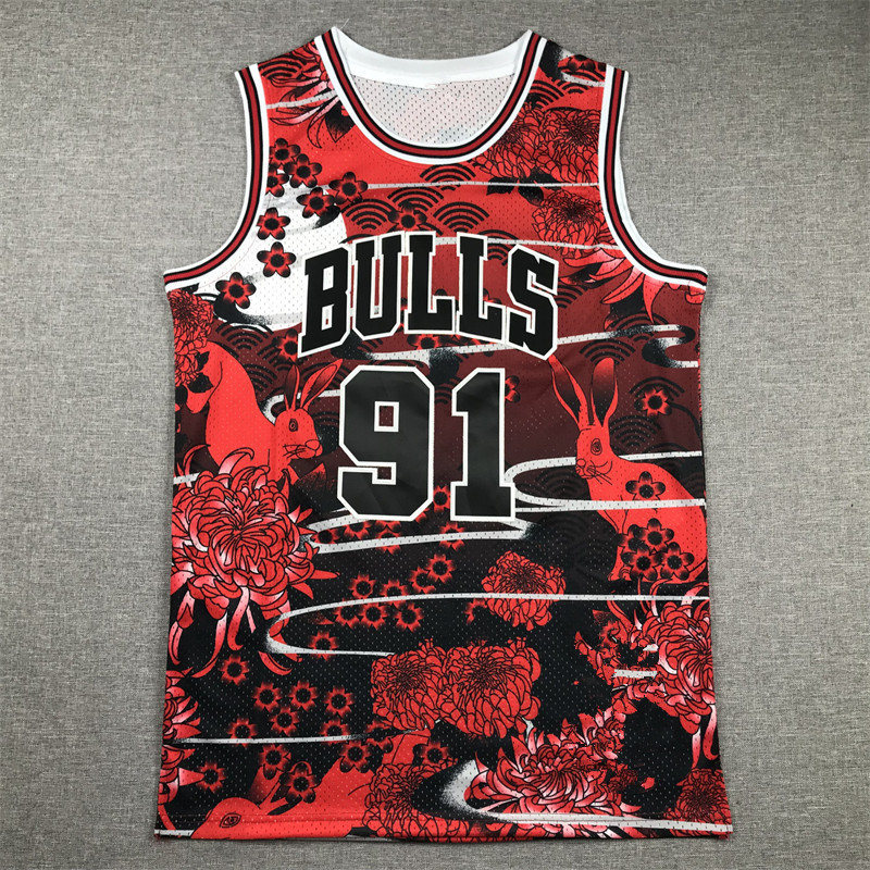 Áo bóng rổ Year Of The Rabbit Bulls 91 Rodman thêu
