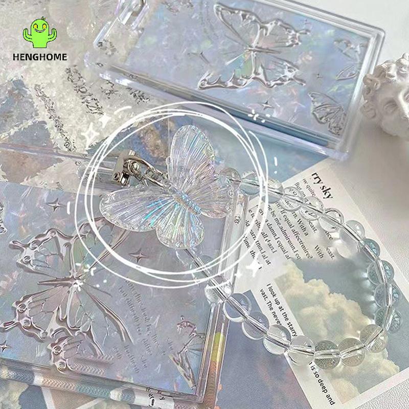 HENGHOME Crystal Butterfly Acrylic Card Holder Photocard Holder Credit ID Vỏ bảo vệ Móc khóa thời tr
