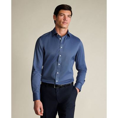 CHARLES TYRWHITT - Áo sơ mi nam cổ bẻ tay dài Non Iron Twill_FON2662-DEN