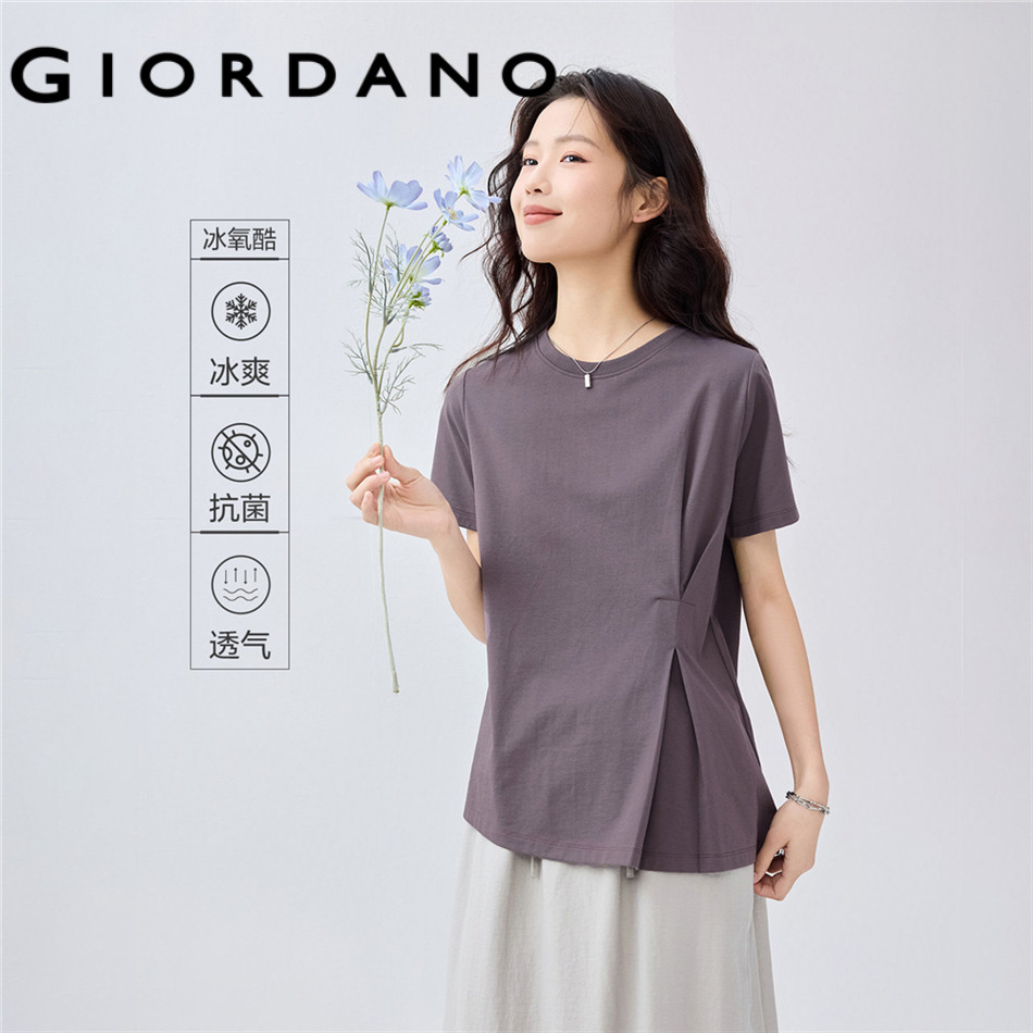 GIORDANO WOMEN Cool-touch oblique hem short sleeve tee 05325401