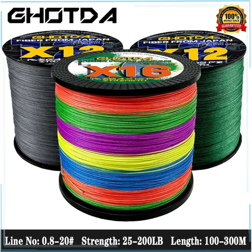 GHOTDA - Dây câu cá PE lõi rỗng 100M-300M, cực bền và chịu lực từ 18 đến 200LB