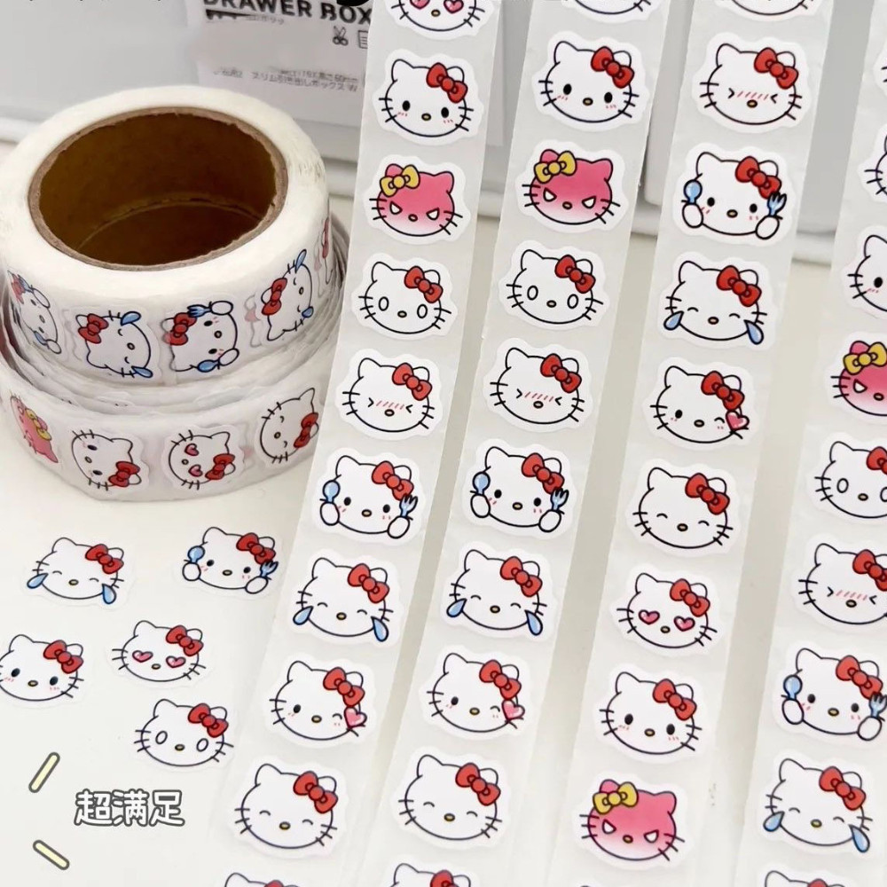 Cuộn 500 Sticker Hello Kitty Mini Trang Trí Dính Sách Vở, Ốp, Bàn Học