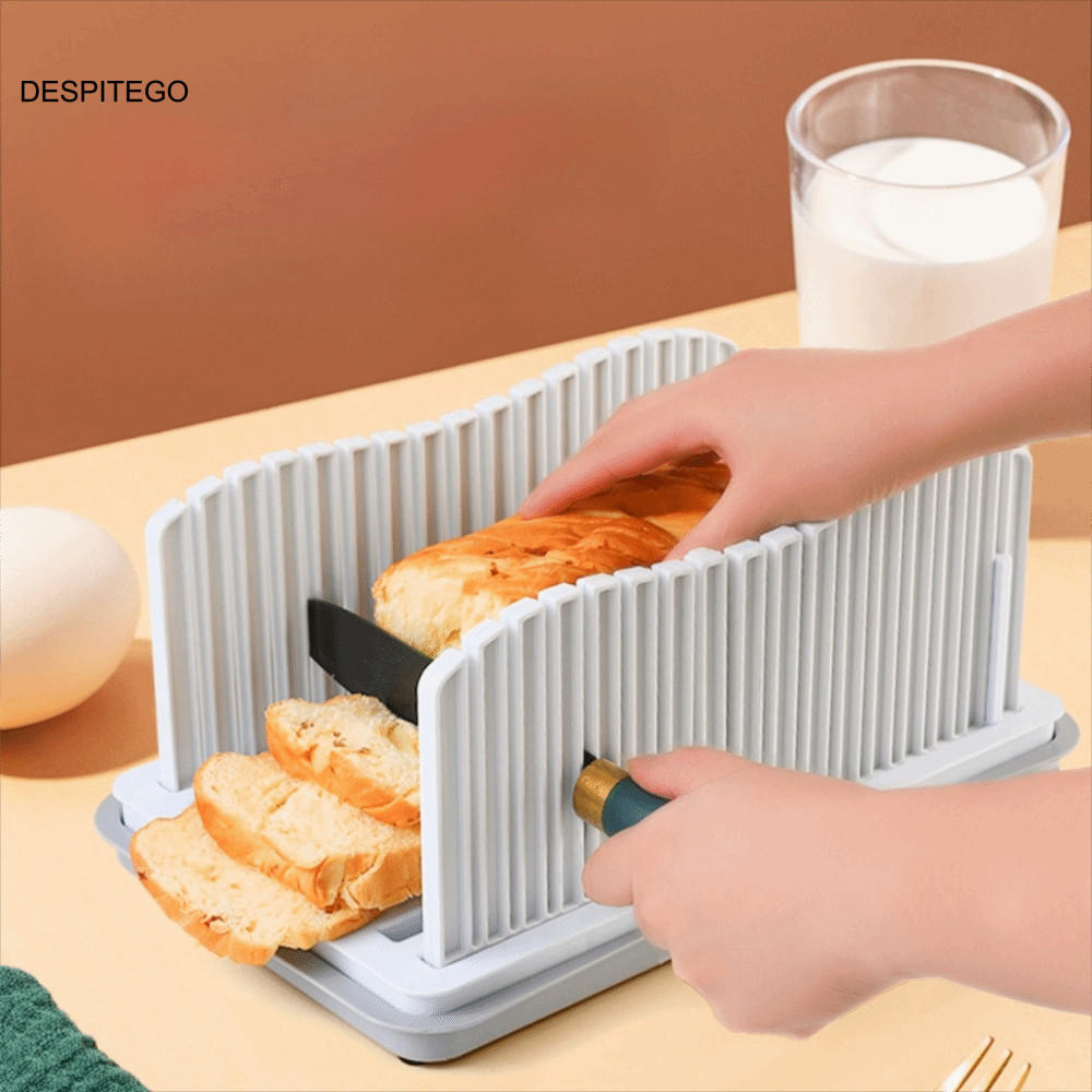 Máy thái bánh mì thủ công DESPITEGO, với khay vụn bánh mì Máy thái bánh mì có thể điều chỉnh chiều rộng, Tấm cắt lát bánh mì bằng nhựa có thể gập lại hiệu quả