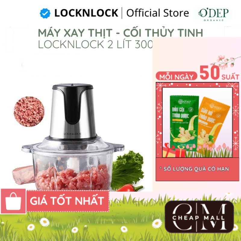 Máy xay thịt cối thủy tinh LocknLock 2L đa năng lưỡi dao sắc, 2 cấp độ xay mịn và nhanh chóng EJM171