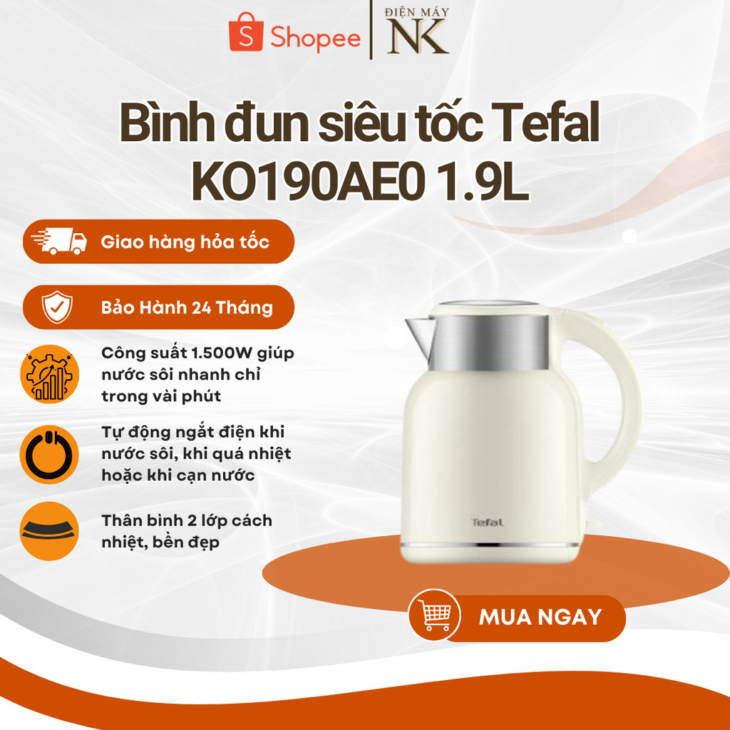 Bình đun | Ấm siêu tốc Tefal Thermo Protect XL KO190AE0 Trắng 1.9L - Bảo Hành 24 Tháng