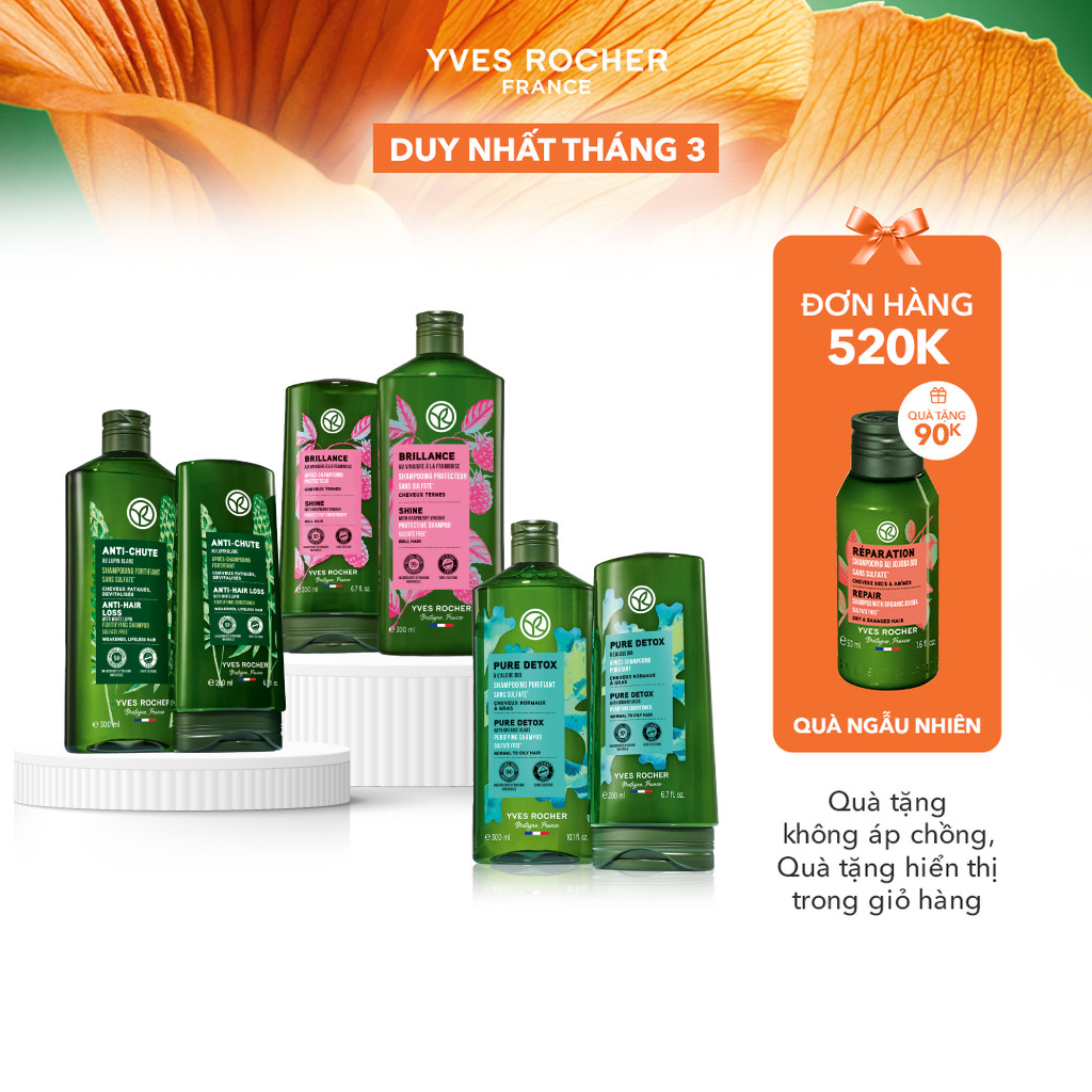 Bộ gội xả thiên nhiên không Sulfate không Silicon Yves Rocher 300mlx200ml (nhiều phân loại)