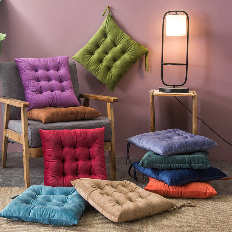 【Ready Stock】 Solid Color Chair Cushion Square Cushion Floor Mat Simple Crystal Velvet Chair Cushion