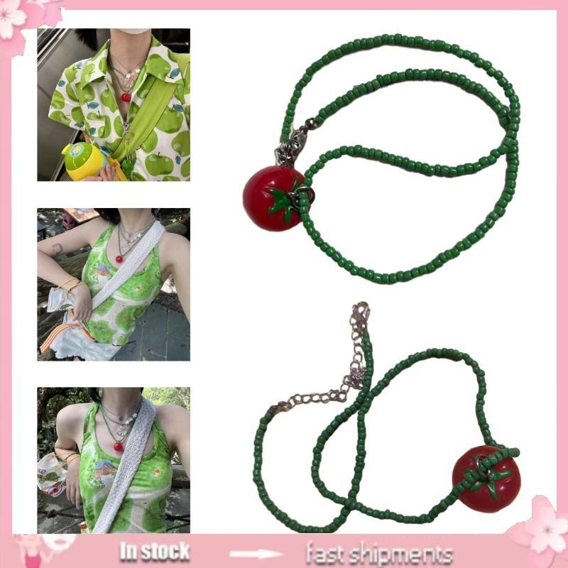 Vòng cổ bohemia đá hạt đỏ cà chua, nhiều lớp, phong cách bohemia