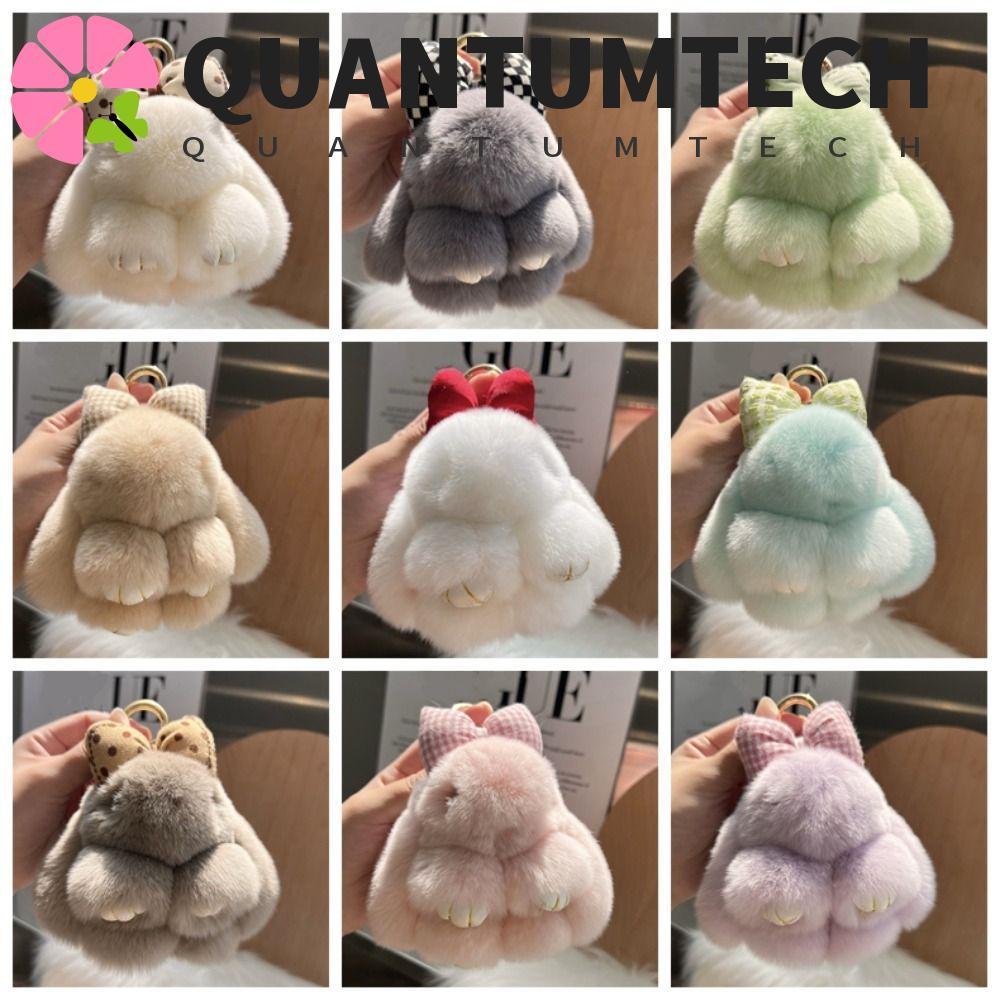 QUANTUMTECH Lông Thỏ Móc Khóa, Pompoms Dễ Thương Lông Tơ Bunny Móc Khóa, Nữ Cô Gái Móc Khóa Tóc Nơ T
