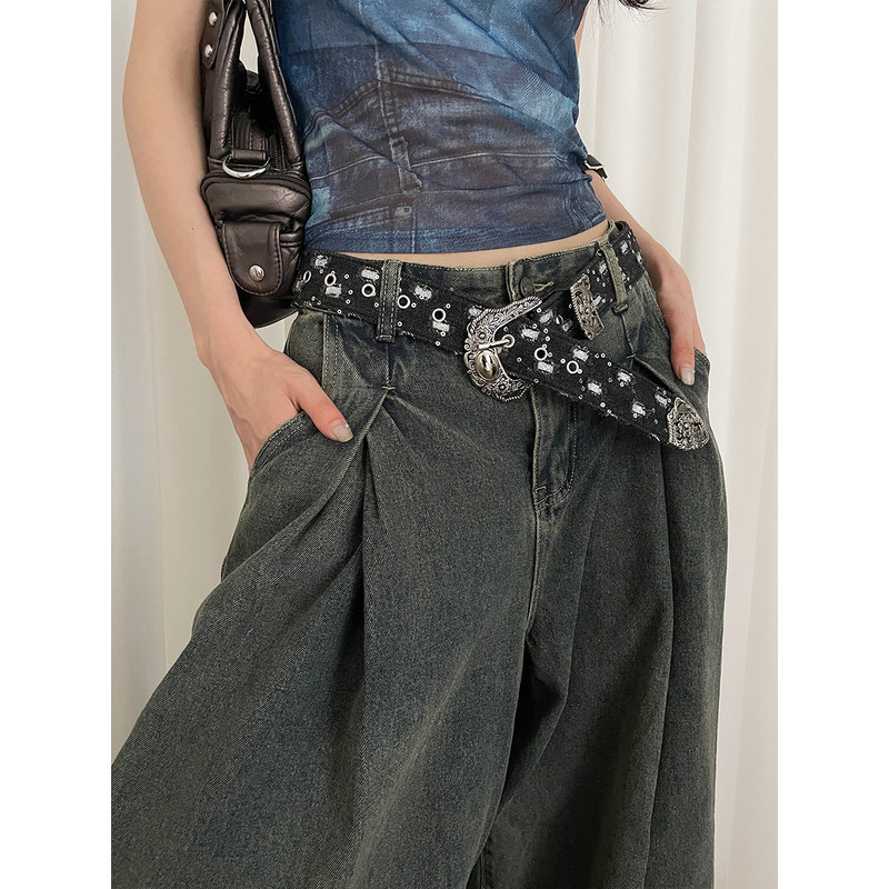 thắt lưng y2k quần hiphop y2k y2k outfit Retro Denim Thiết Kế Thắt Lưng Nữ Độc Đáo y2k Đau Khổ Phong
