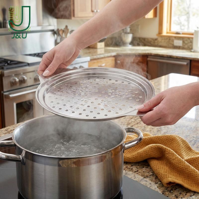 [J & U-T] Nắp máy làm thìa bằng thép không gỉ có dụng cụ cạo Máy làm mì trứng truyền thống của Đức Pan Pot Spaghetti Strainer