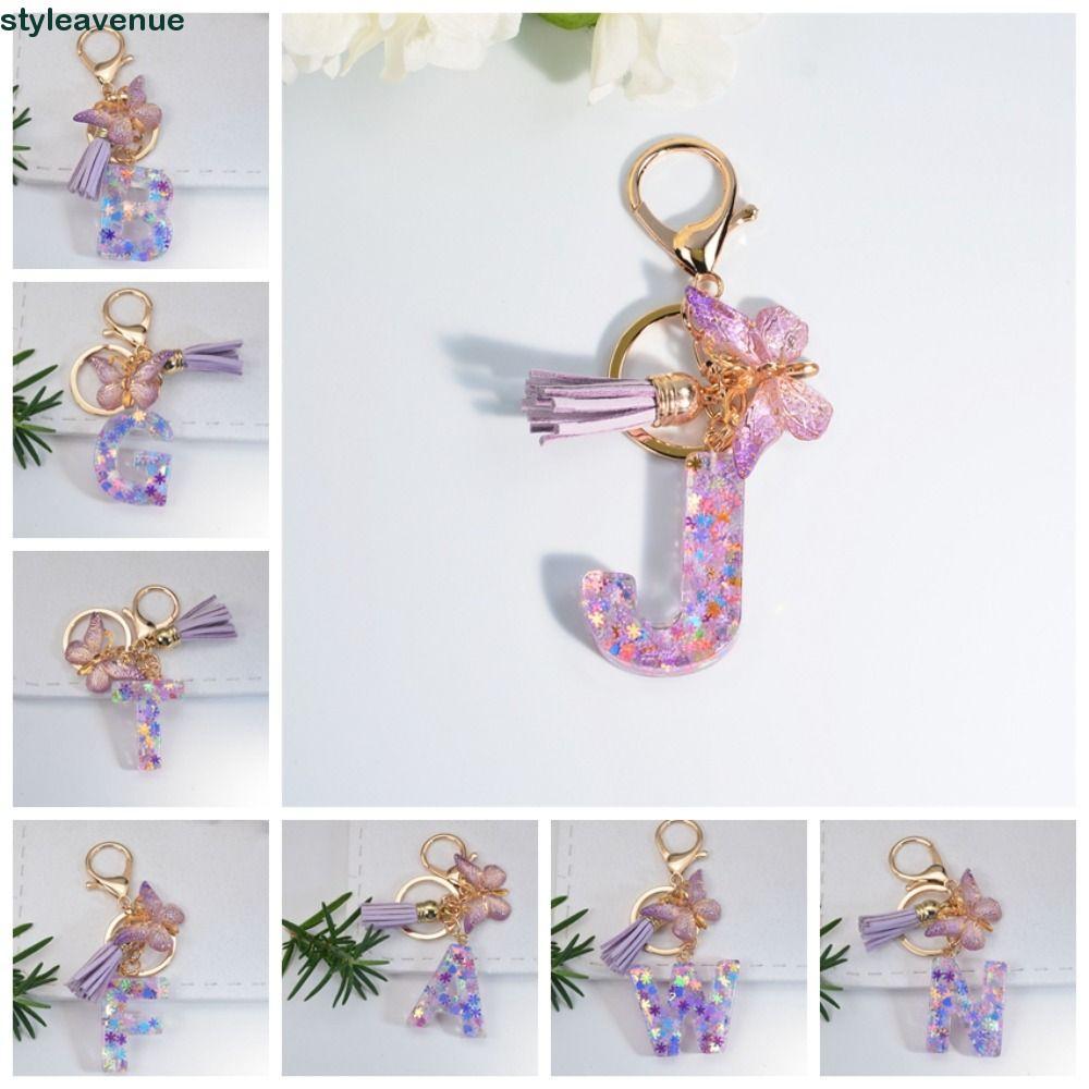 STYLEAVENUE A To Z 26 Bảng Chữ Cái Móc Khóa, A Đến Z 26 Chữ Cái Bảng Chữ Cái Bông Tuyết Tím Móc Khóa