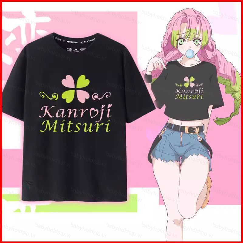 Áo thun cosplay Demon Slayer Kanroji Mitsuri Igio Obanai, chất liệu mềm mại