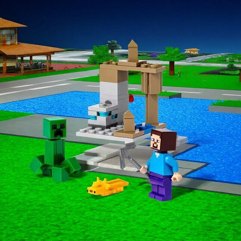 Thích hợp cho Lego Minecraft Series Frosted Rock Cave Melting Cave Minifigure Building Blocks Childr