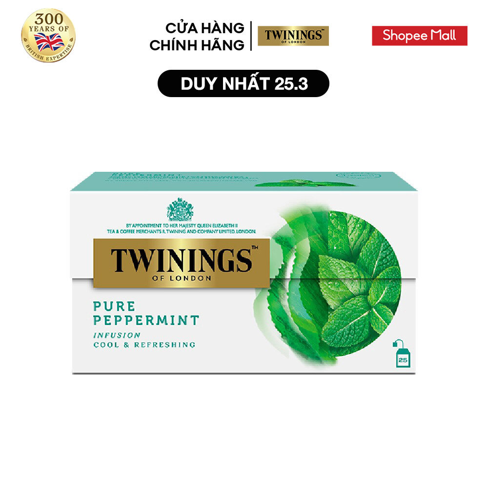 Trà Túi Lọc Bạc Hà Twinings Pure Peppermint - Hộp 25 Gói 2G