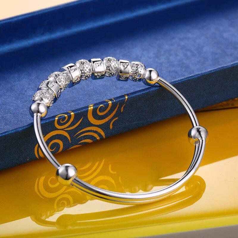 S990 Vòng tay bạc nguyên chất sáu xương Mantra chuyển hạt vòng tay bạc Gửi bạn gái Quà tặng sinh nhậ