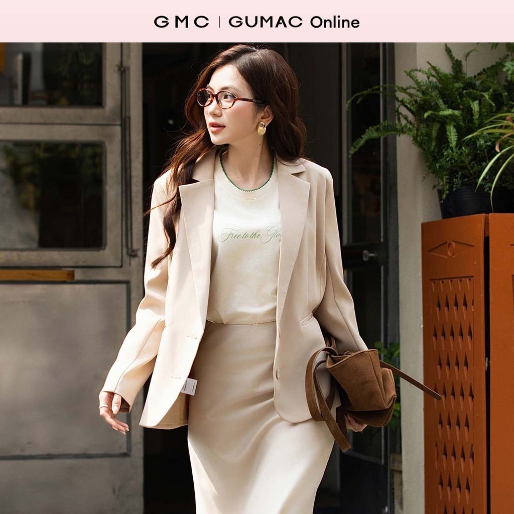 Áo khoác blazer nữ tay dài GUMAC form suông chất xẹc ý lai vuông tròn có túi dễ phối đồ OWF12088