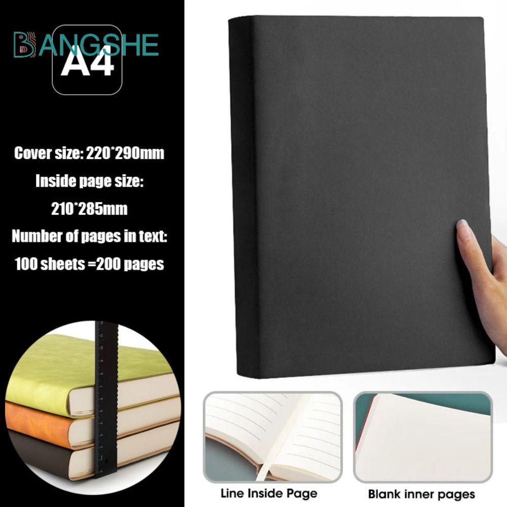 Sổ tay lớn BANGSHE, Dây bọc PU / Sổ tay dày A4 trống, Cuộc họp A4 Notepad Đường ngang 200 trang Nghi