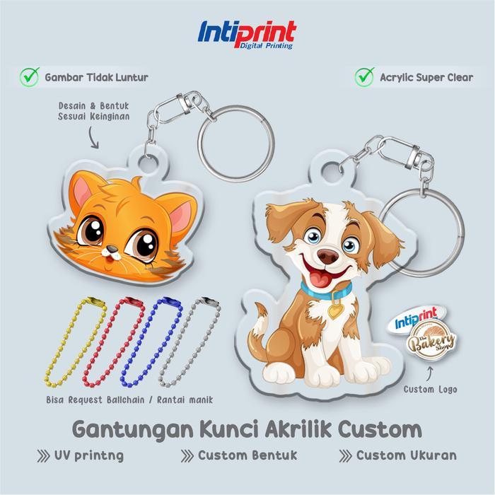 Gantungan Kunci Akrilik Print UV Custom Desain / Acrylic Keychain Custom Logo / Souvenir Custom Foto