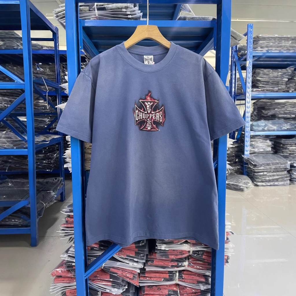 Z8LY West Coast Choppers West Coast Cross Flame Vintage Washed Distressed Short Sleeve Shirt T Men's