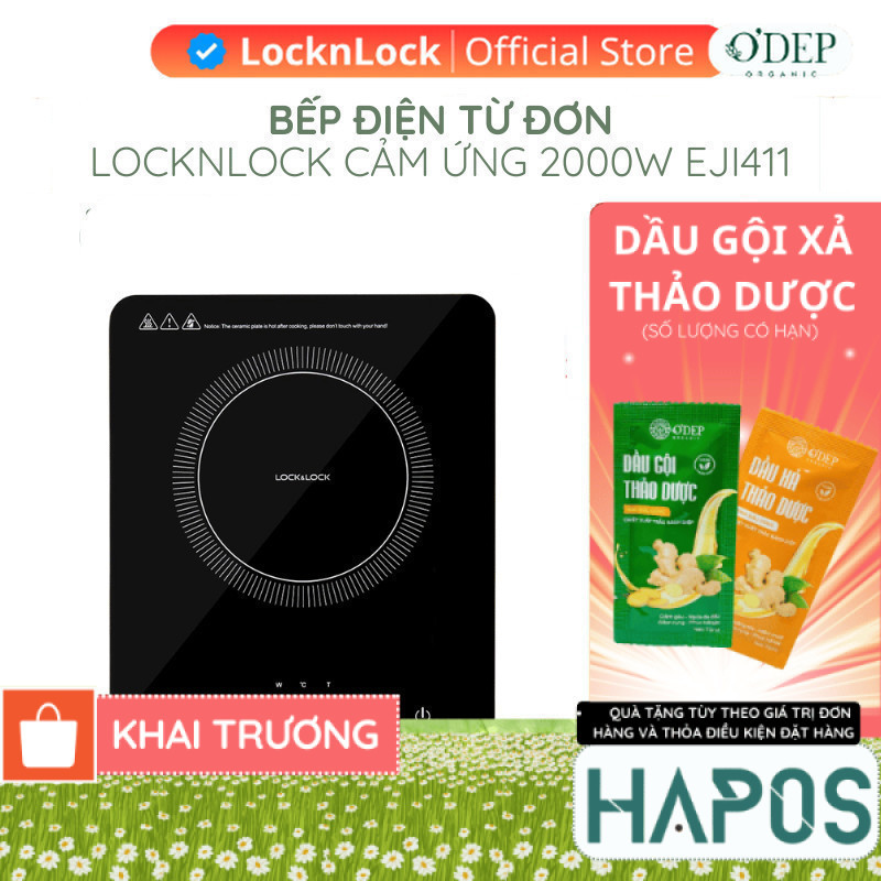 Bếp điện từ đơn LocknLock cảm ứng, 8 mức nhiệt, công suất cao 2000W nấu nhanh tiết kiệm điện EJI411 