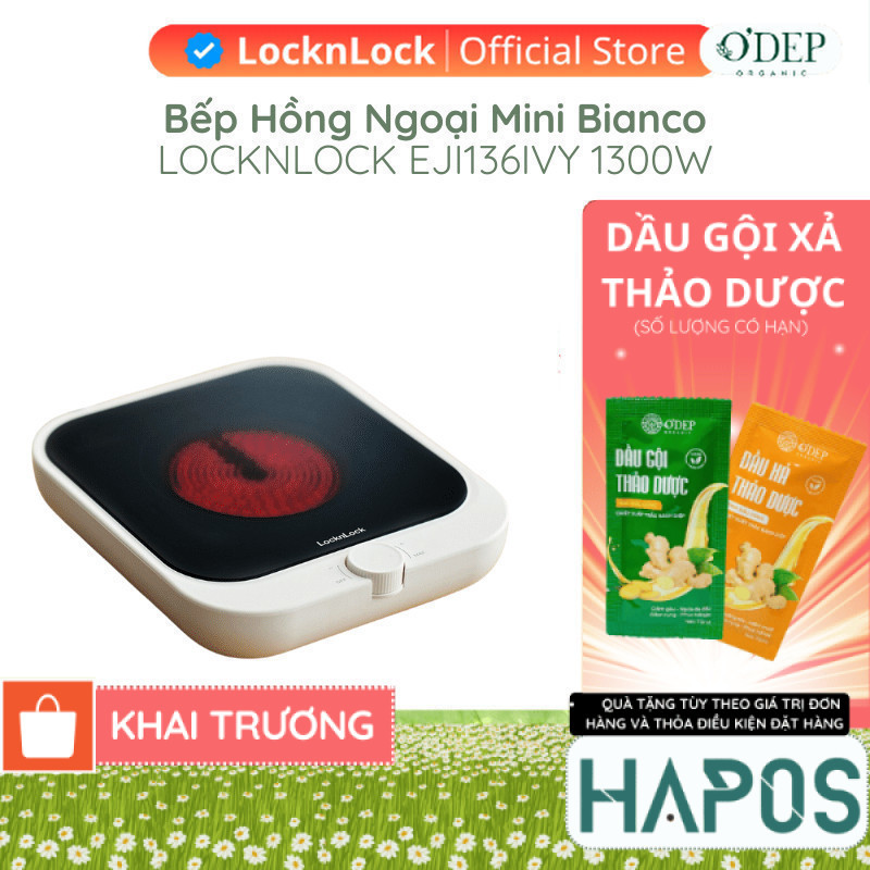 Bếp hồng ngoại mini Bianco LocknLock EJI136IVY, Hàng chính hãng, Dùng được nhiều loại nồi dễ điều ch