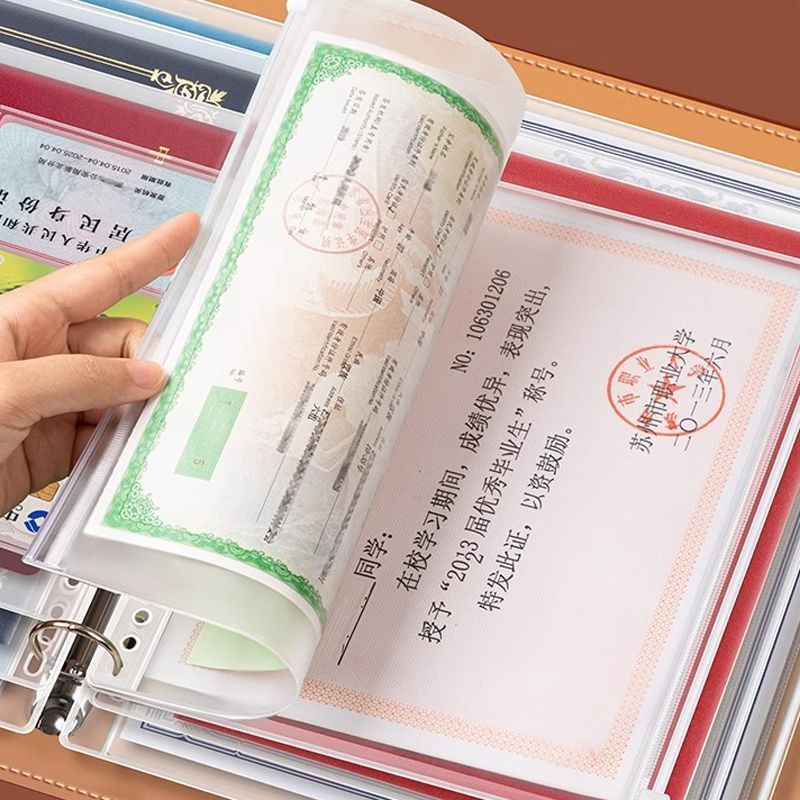 TB Spot Goods#a4Leather Family Document Organizer Binder Large Capacity Birth Certificate House Book