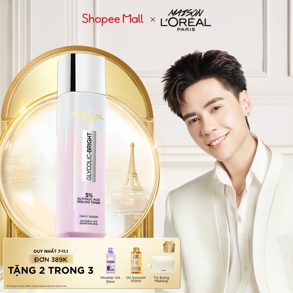 Nước Dưỡng Thúc Đẩy Tái Tạo Da, Làn Da Trông Sáng Và Căng Mịn L’Oreal Paris Glycolic Bright Peeling Toner 128Ml