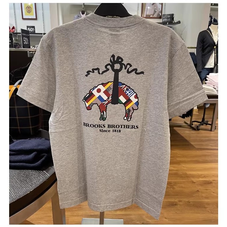 Brooks Brothers Phong Cách Mới Thời Trang In Hình Cotton Ngắn Tay