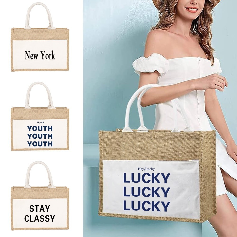 Jute Bag Handbag Linen Shoulder Bag Sacks Jute Imitation Sacks Linen Bags Tote Laminated Bag Words W