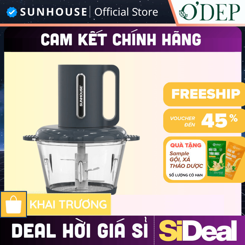 Máy xay thịt Sunhouse 1.8 lít Chính hãng 3 tốc độ xay đa năng nhanh và nhuyễn, Công suất 300W SHD5403 - SIDEAL SIA