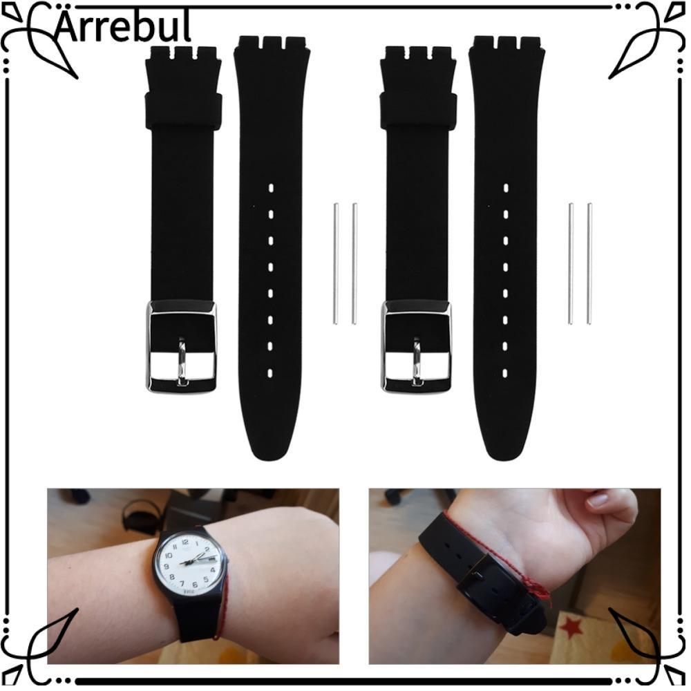 ARREBUL 2 Cái Cho Dây Đeo Đồng Hồ, Dây Đeo Đồng Hồ Silicon Đen, Dây Đeo Đồng Hồ Thay Thế 17 Mm / 19 