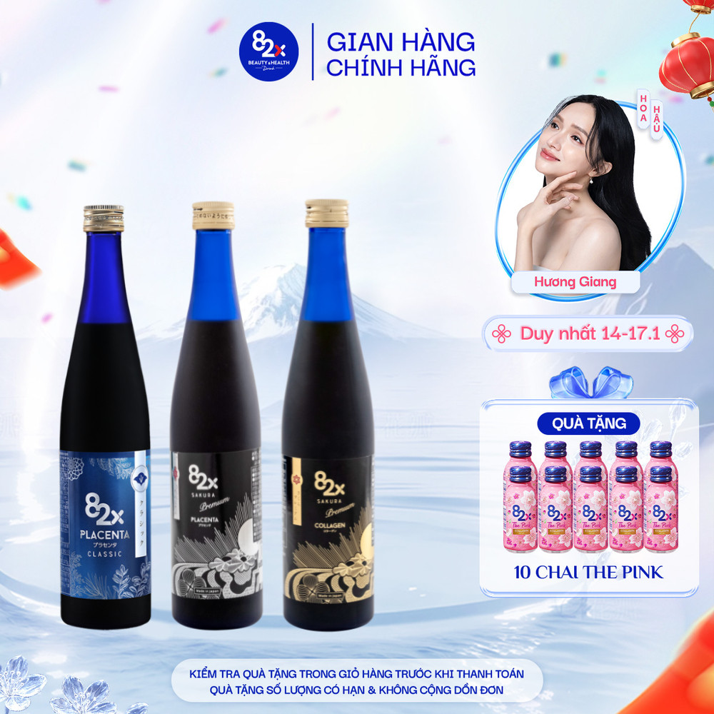 Combo 3 Chai Nước Uống 82X Gồm Classic Placenta + Sakura Placenta + Sakura Collagen 500ml/Chai
