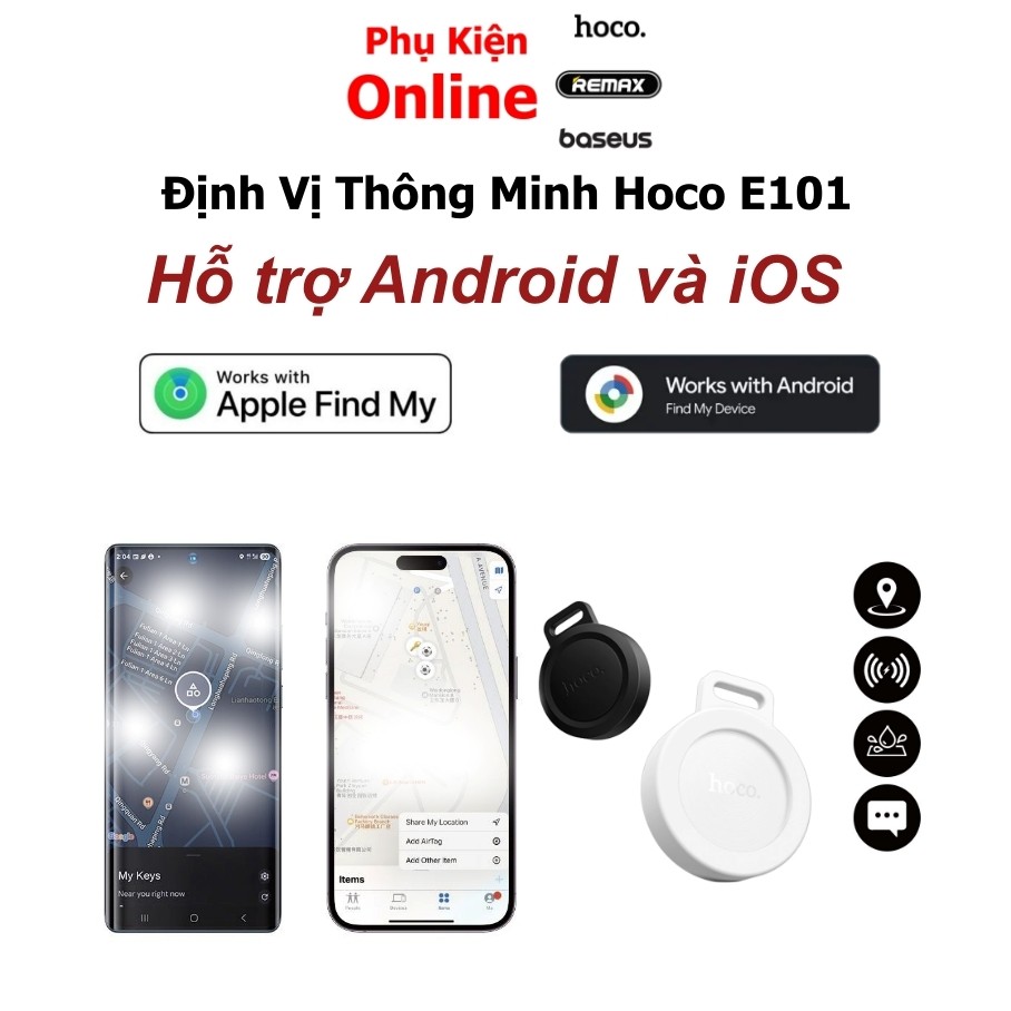 Định vị Hoco E101 dùng cho máy Android và OS, giúp tìm các thiết bị dễ dàng, nhỏ gọn