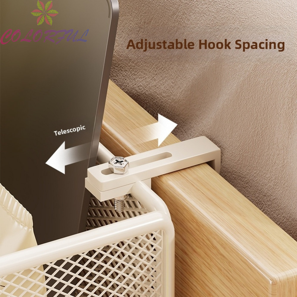 【COLORFUL】Adjustable Iron Art Hanging Storage Basket for Bedside Dorm Room Organizer Black