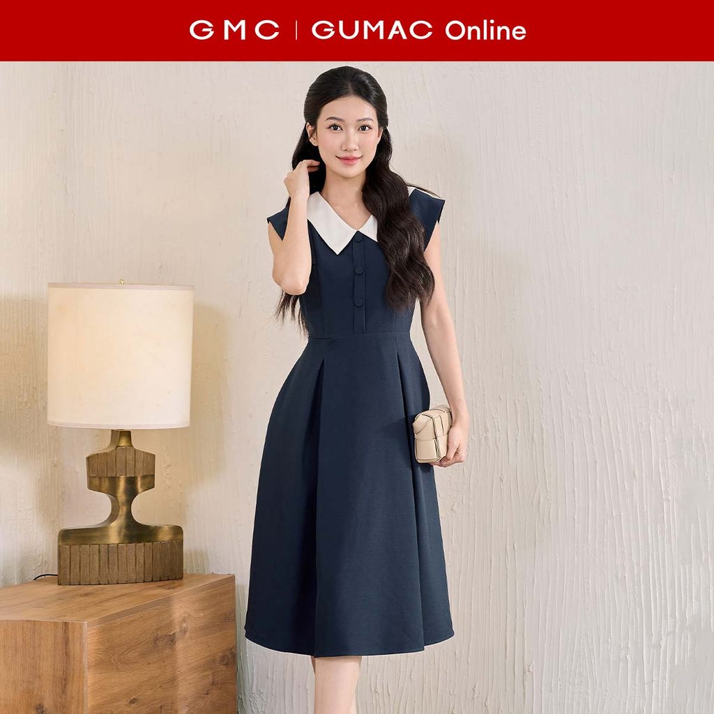 [MUA 2 GIẢM 25K] Đầm nữ dáng A xòe không tay phối cổ tim có túi thời trang GUMAC DF03039