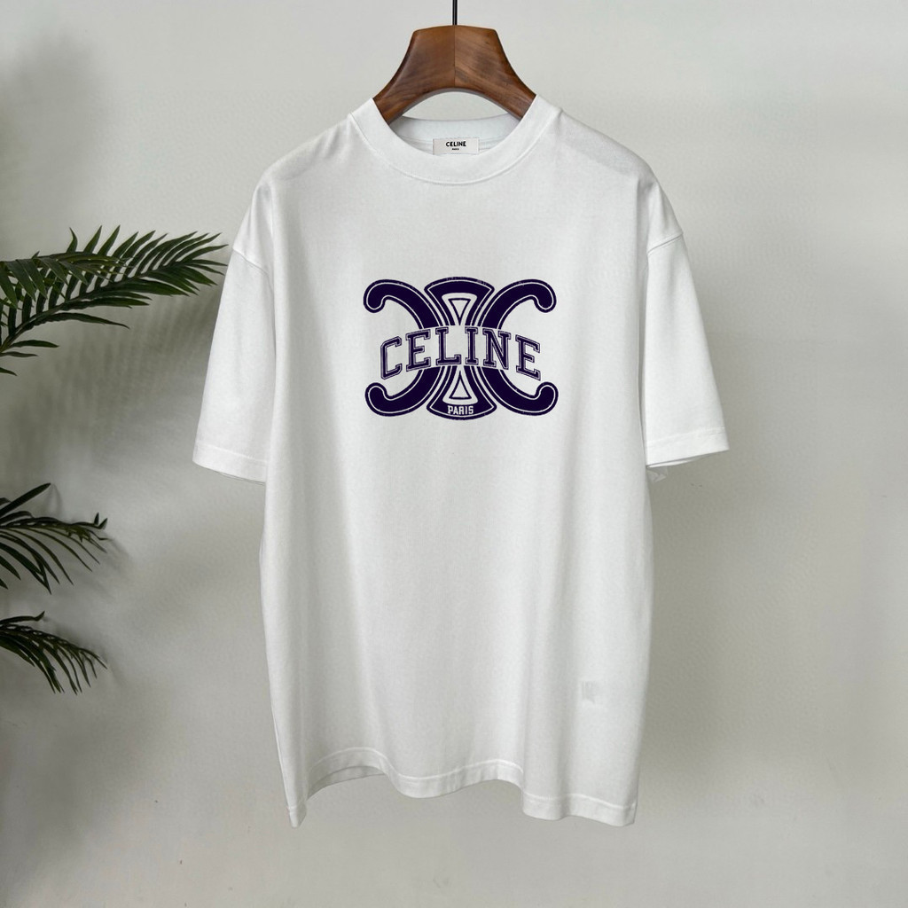Celine Áo Thun Nam Ngắn Tay Phong Cách Mới, Logo Sáng Bóng Cao Cấp