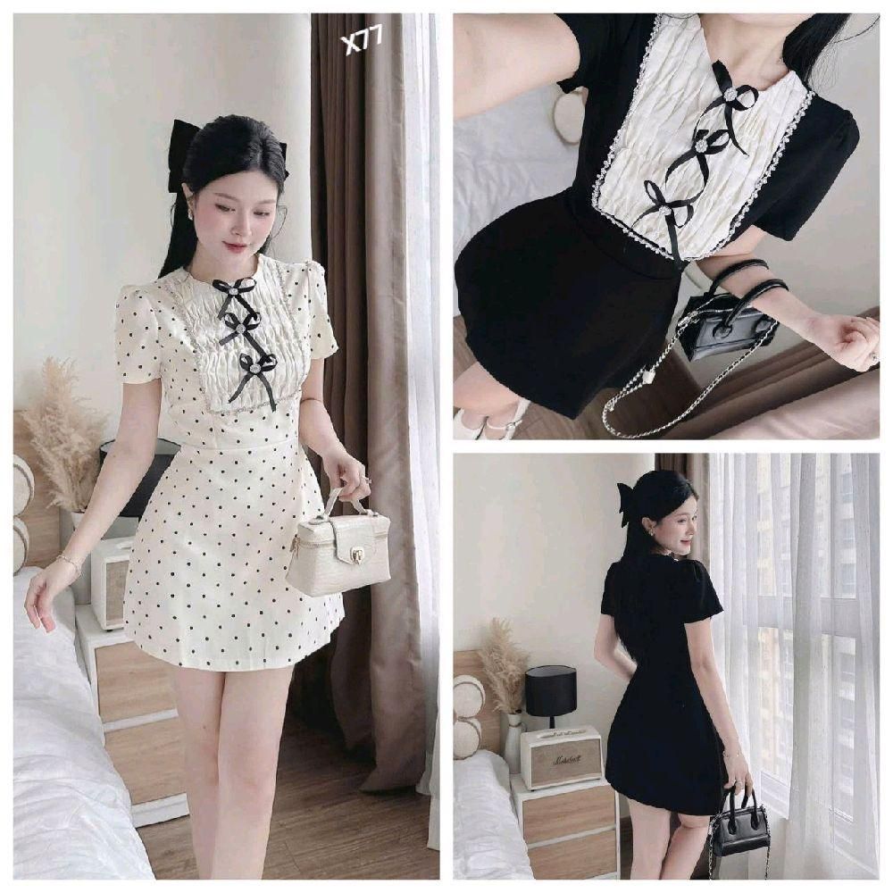 Đầm cotton hàn kèm phụ kiện chuẩn hình cao cấp có lót quần rời chít ly ngực X77