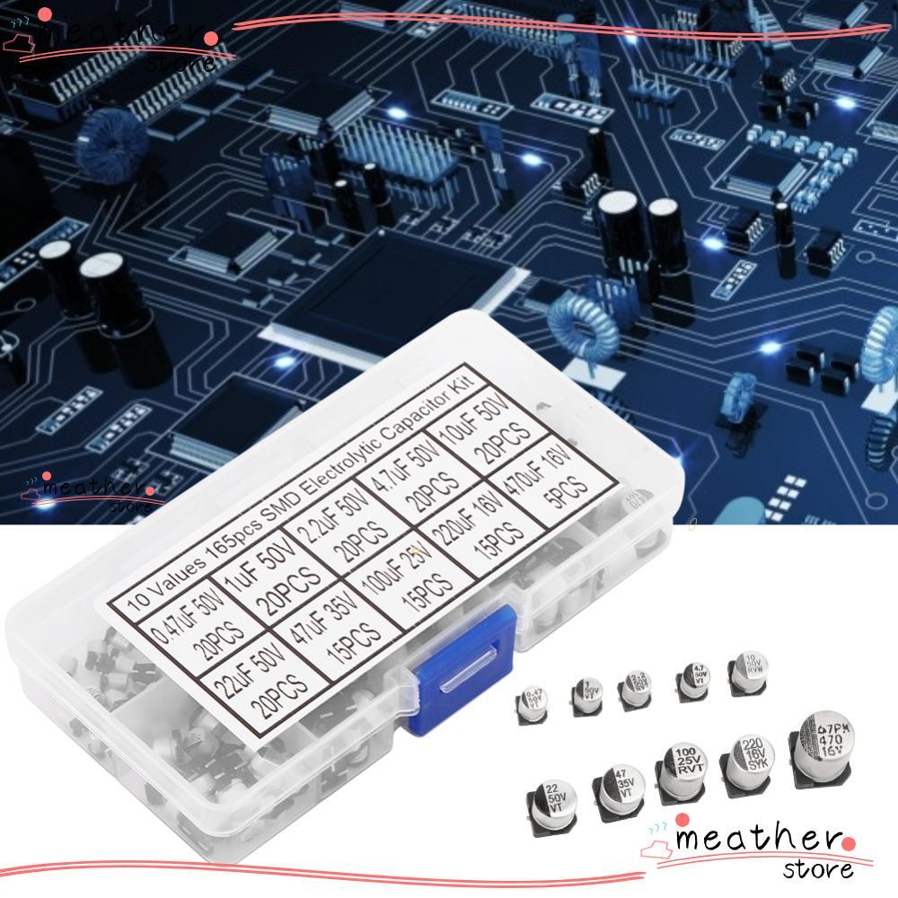 HETHERSTORE 165 CÁI Tụ điện điện phân nhôm SMD, Bộ phân loại tụ điện điện điện phân bền 10 giá trị, 