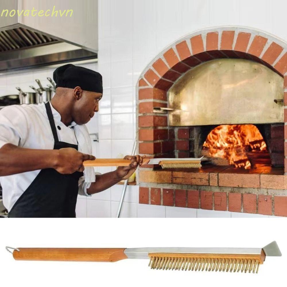 Bàn chải lò nướng pizza nhà bếp NOVA, Tay cầm bằng gỗ có bàn chải làm sạch nướng, Bàn chải làm sạch 