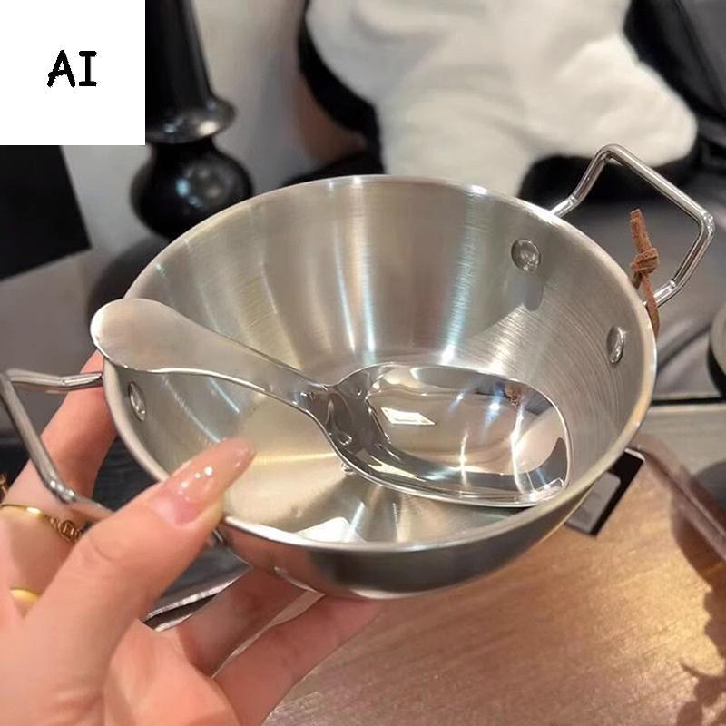 AI 1 Cái Phong Cách Hàn Quốc Bát Ẩm Thực Thép Không Gỉ Bền Bát Rượu Hộ Gia Đình Đôi Tai Snas Đĩa Mì 