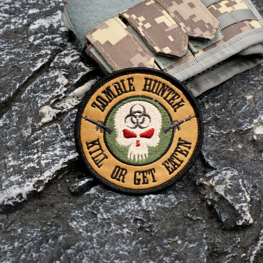 [Miếng dán Velcro tùy chỉnh] AE. 'Zombie Hunters, Kill or Be Eaten 'Thêu Chiến Thuật Đạo Đức Huy Hiệ